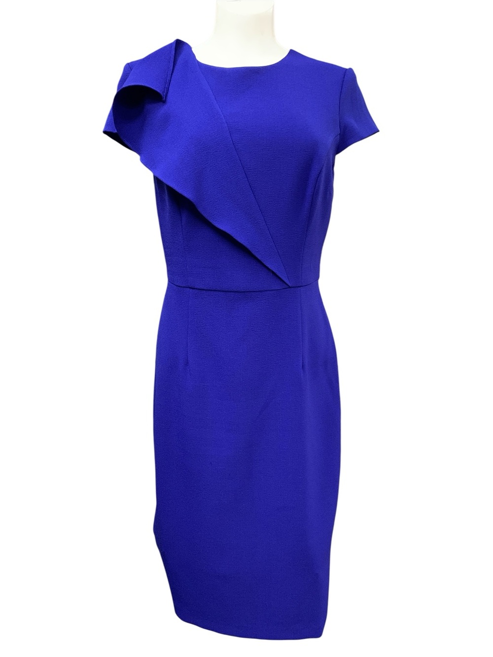 Vince Camuto Cobalt Blue Midi Sheath Dress with Draped Shoulder Size M